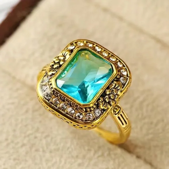 14k Gold Plated & Apatite Ring Size 7 - Picture 2 of 5